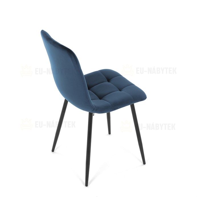 Židle jídelní, modrá sametová látka, nohy černý kov