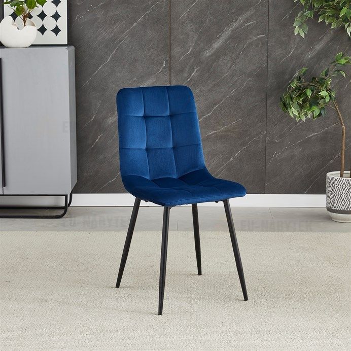 Židle jídelní, modrá sametová látka, nohy černý kov
