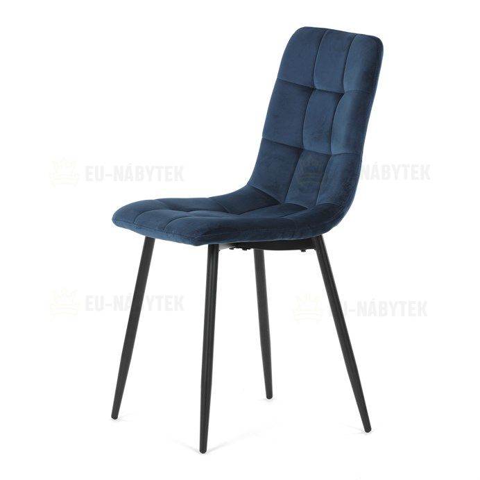 Židle jídelní, modrá sametová látka, nohy černý kov