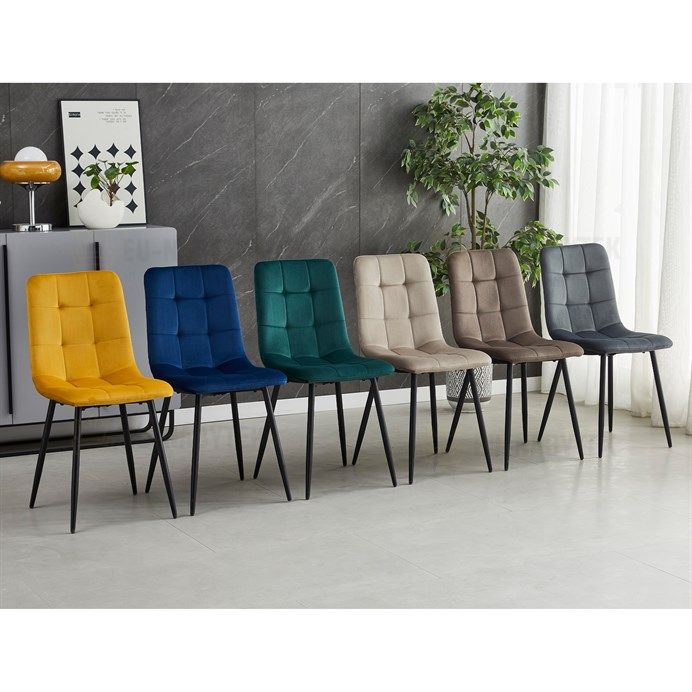 Židle jídelní, modrá sametová látka, nohy černý kov