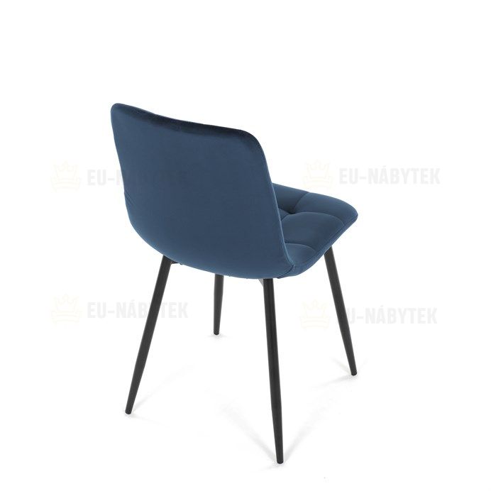 Židle jídelní, modrá sametová látka, nohy černý kov
