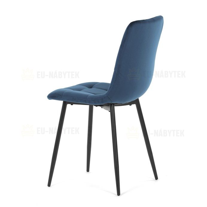 Židle jídelní, modrá sametová látka, nohy černý kov