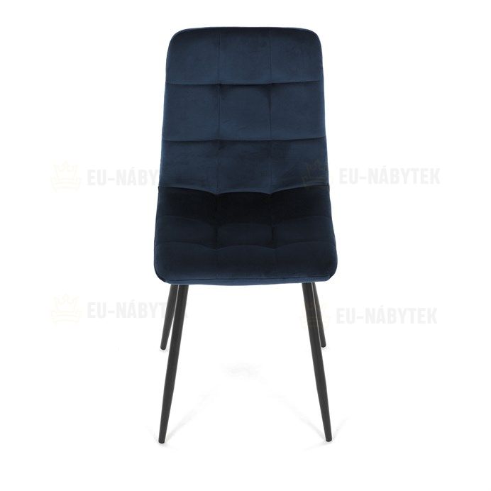 Židle jídelní, modrá sametová látka, nohy černý kov