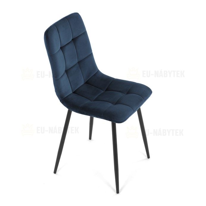 Židle jídelní, modrá sametová látka, nohy černý kov