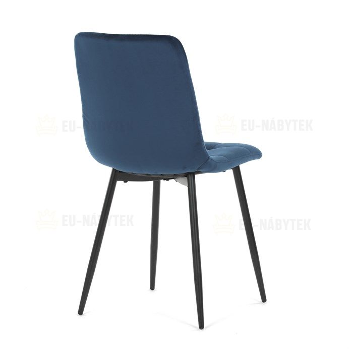 Židle jídelní, modrá sametová látka, nohy černý kov