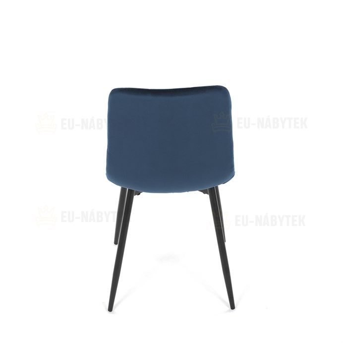 Židle jídelní, modrá sametová látka, nohy černý kov