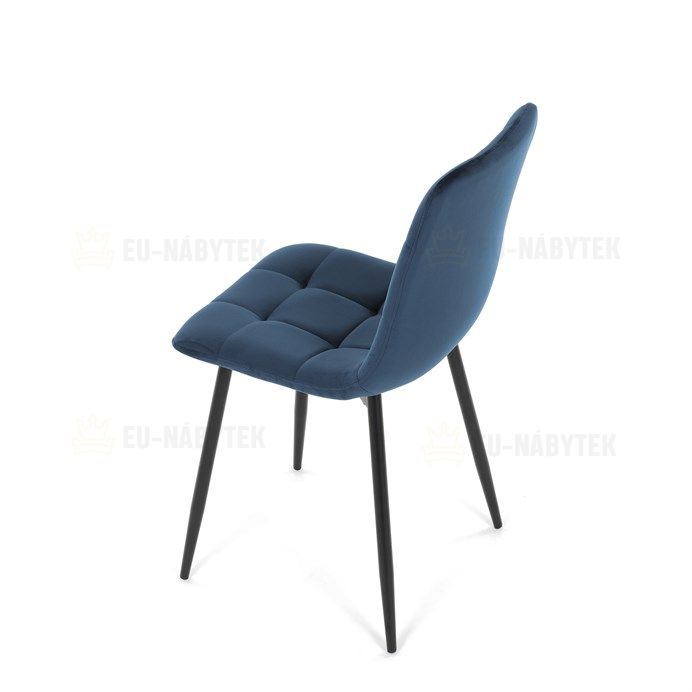 Židle jídelní, modrá sametová látka, nohy černý kov