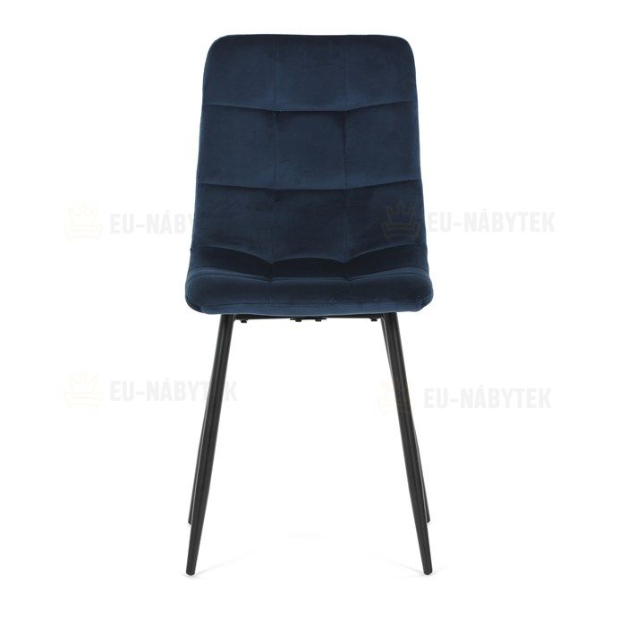 Židle jídelní, modrá sametová látka, nohy černý kov