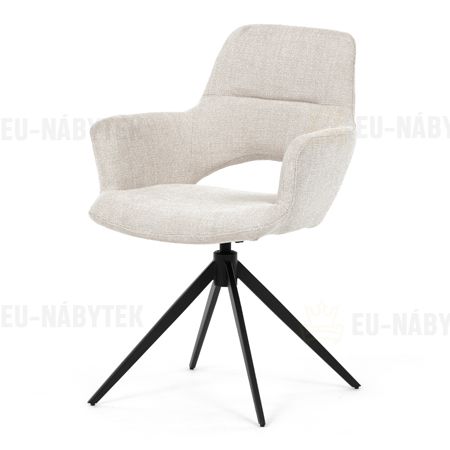 Židle jídelní, krémová látka, 360° vratný mechanismus, černý kov