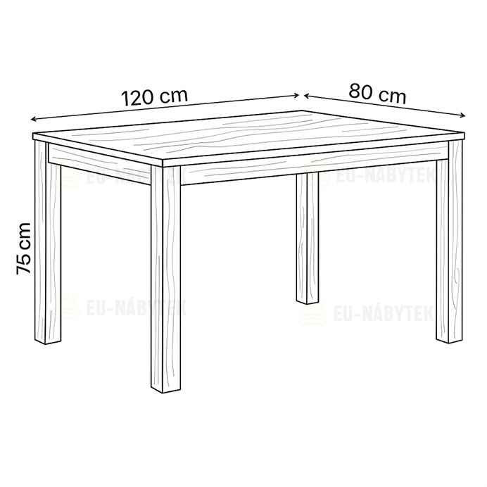 Jídelní stůl 120x80x75 cm, masiv dub bílý, povrchová úprava olejem, nohy 8x8 cm