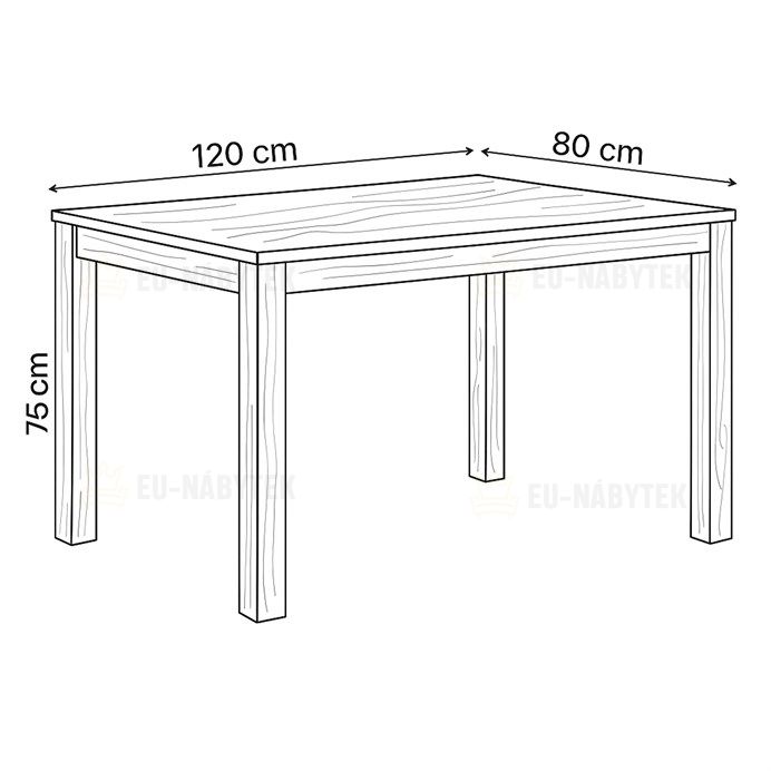 Jídelní stůl 120x80x75 cm, masiv dub bílý, povrchová úprava olejem, nohy 8x8 cm