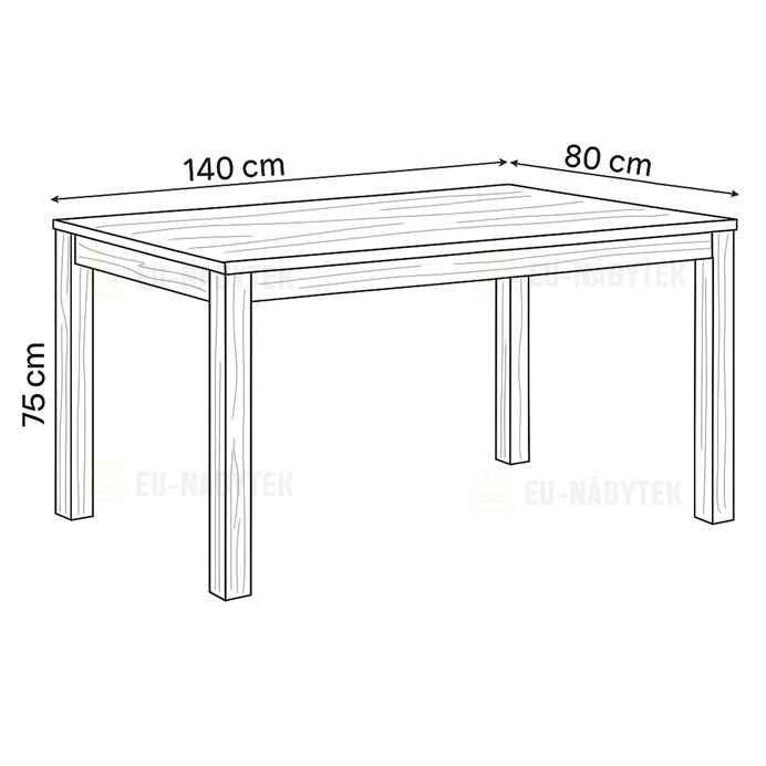 Jídelní stůl 140x80x75, masiv dub bílý, povrchová úprava olejem, nohy 8x8 cm