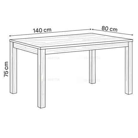 Jídelní stůl 140x80x75, masiv dub bílý, povrchová úprava olejem, nohy 8x8 cm