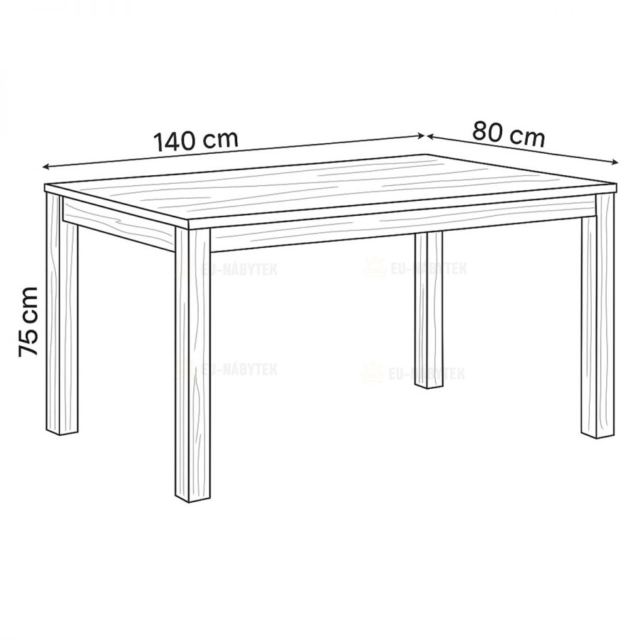 Jídelní stůl 140x80x75, masiv dub bílý, povrchová úprava olejem, nohy 8x8 cm