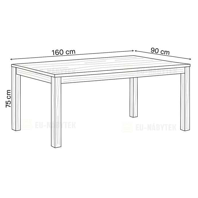 Jídelní stůl 160x90x75, masiv dub bílý, povrchová úprava olejem, nohy 8x8 cm