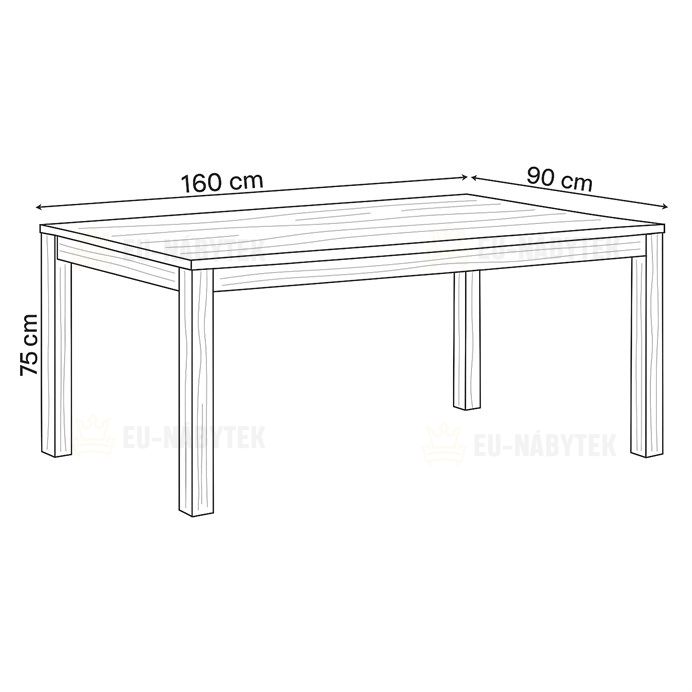 Jídelní stůl 160x90x75, masiv dub bílý, povrchová úprava olejem, nohy 8x8 cm