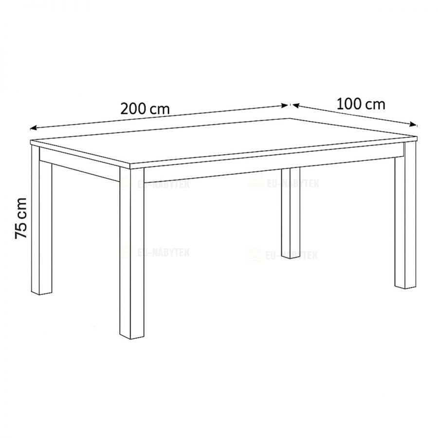 Jídelní stůl 200x100x75, masiv dub bílý, povrchová úprava olejem, nohy 10x10 cm