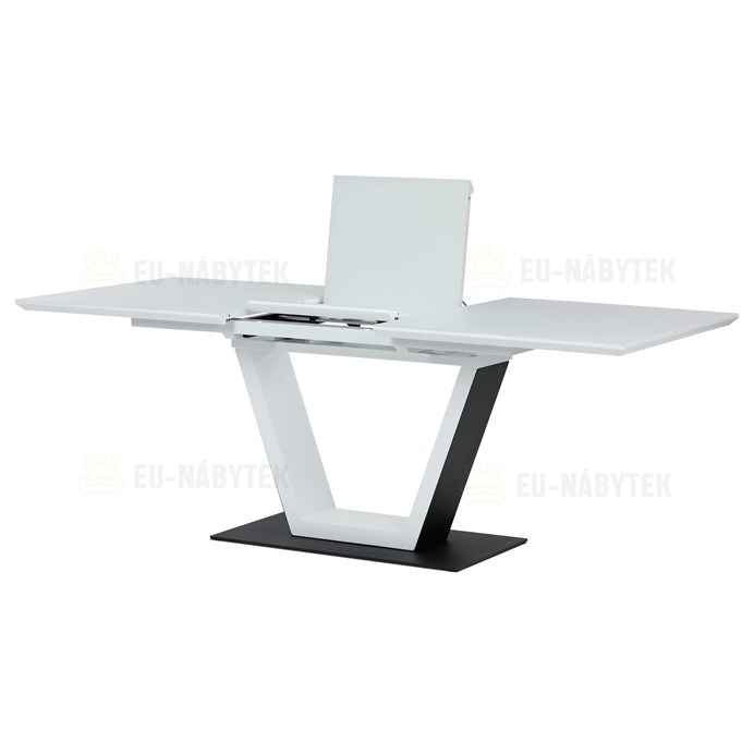 Stůl jídelní rozkládací 160+50x80x76,5, bílý matný lak, tvrzené sklo,