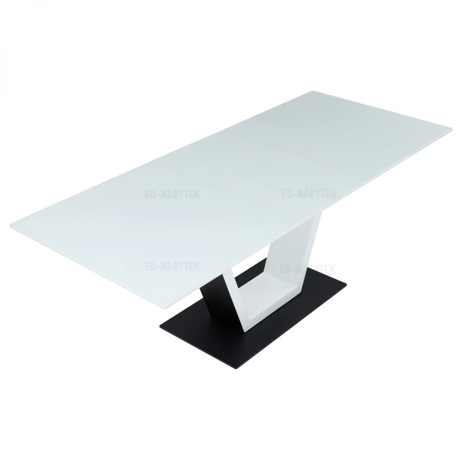 Stůl jídelní rozkládací 160+50x80x76,5, bílý matný lak, tvrzené sklo,