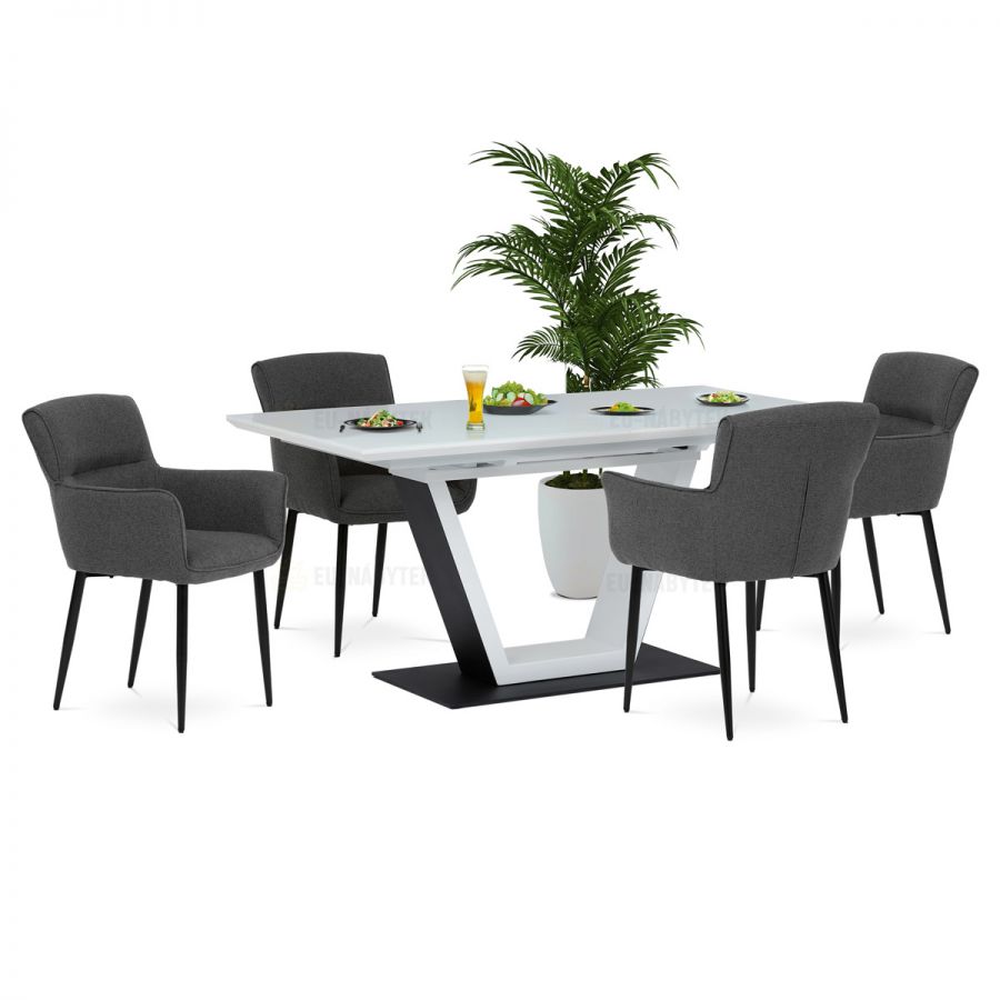 Stůl jídelní rozkládací 160+50x80x76,5, bílý matný lak, tvrzené sklo,
