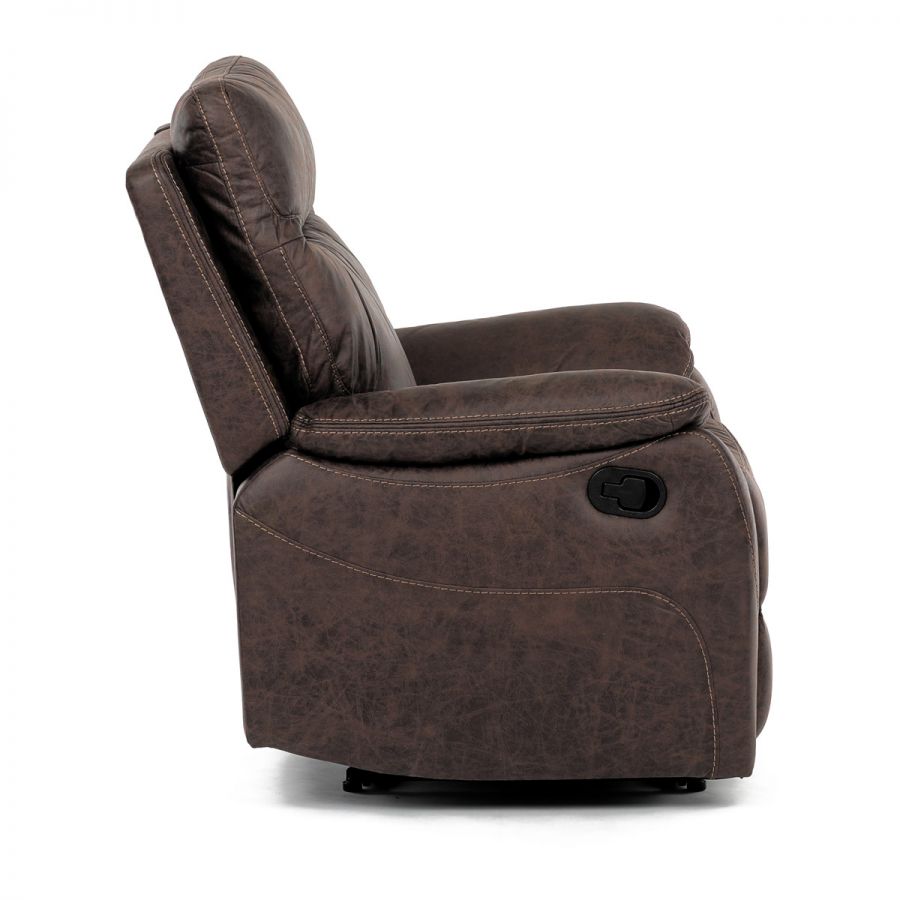 TV a relaxační křeslo s manuálním ovládáním, potah hnědá látka v dekoru vintage