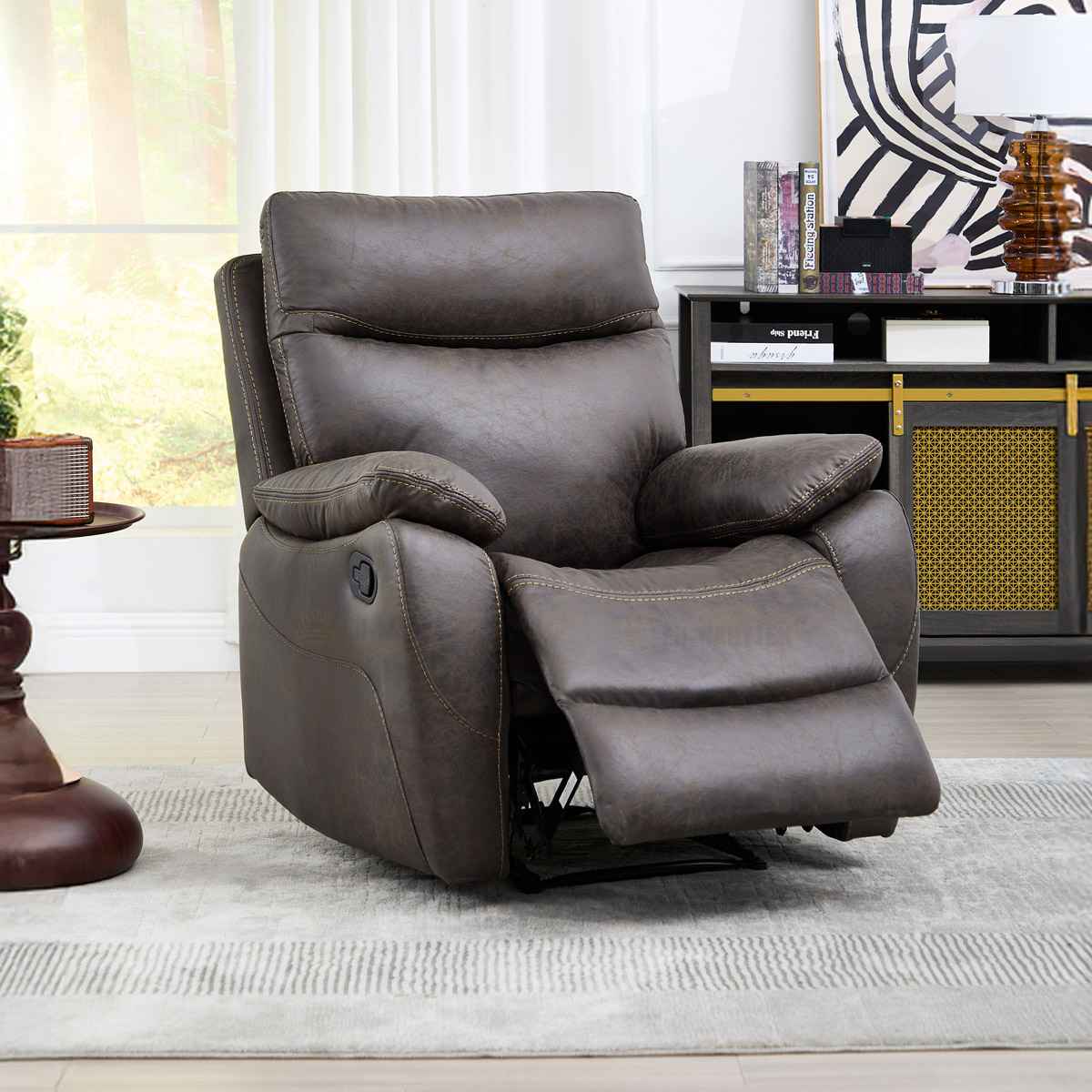 TV a relaxační křeslo s manuálním ovládáním, potah coffee látka v dekoru vintage