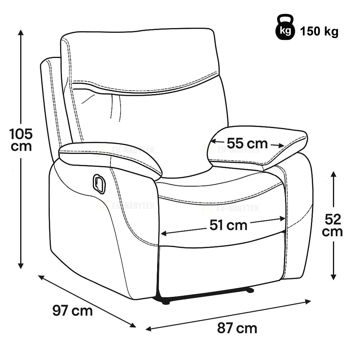 TV a relaxační křeslo s manuálním ovládáním, potah coffee látka v dekoru vintage