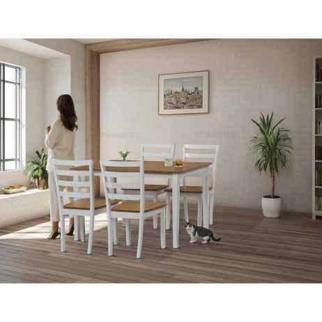 Jídelní set 1+4, rozměr stolu 120x75x75 cm, MDF, dýha, masivní nohy, moření dub