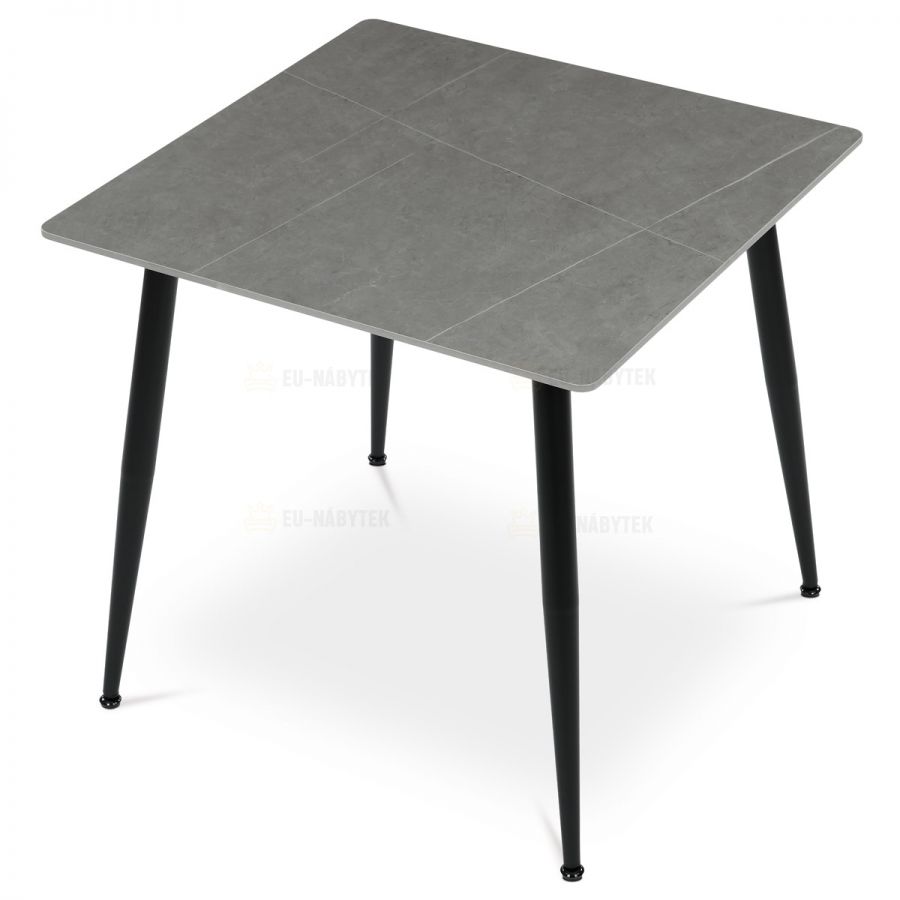 Stůl jídelní 80x80 cm, keramická deska šedý mramor, černé kovové nohy