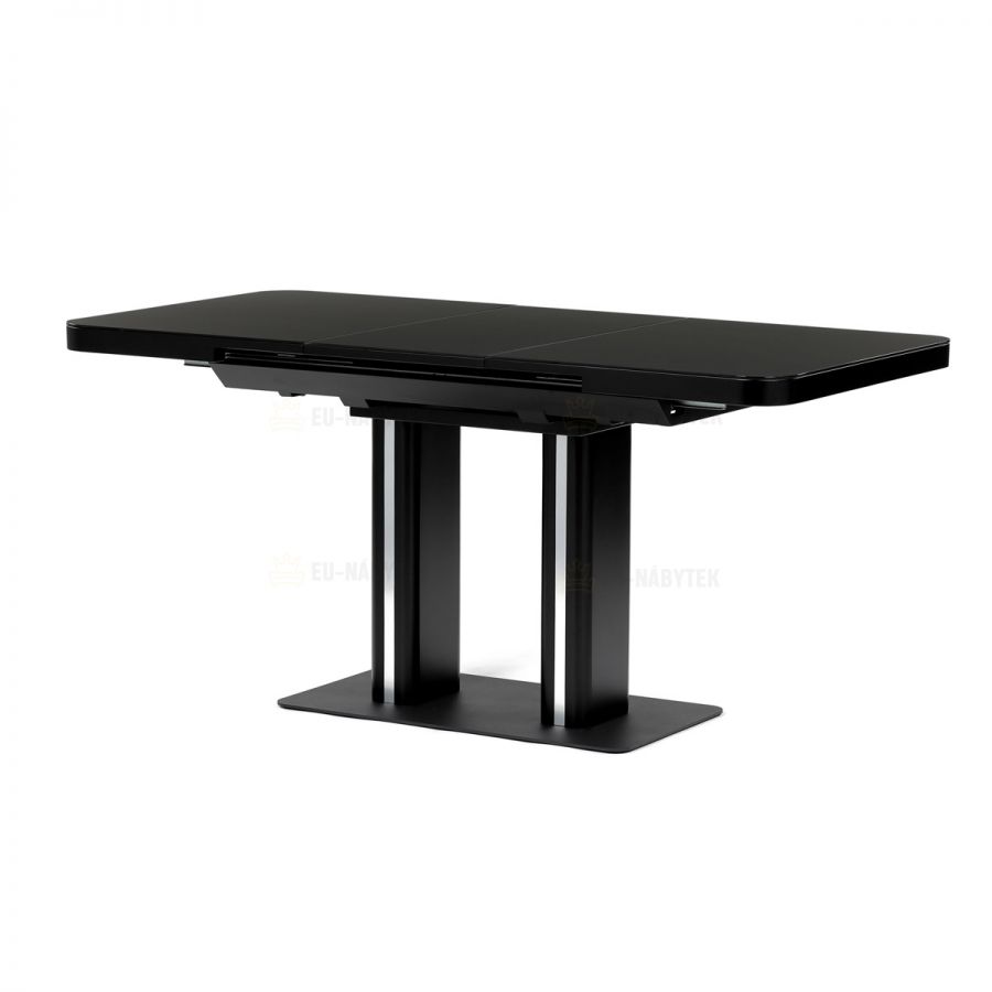 Stůl jídelní rozkládací 120+40x80x75, černý matný lak, tvrzené sklo,