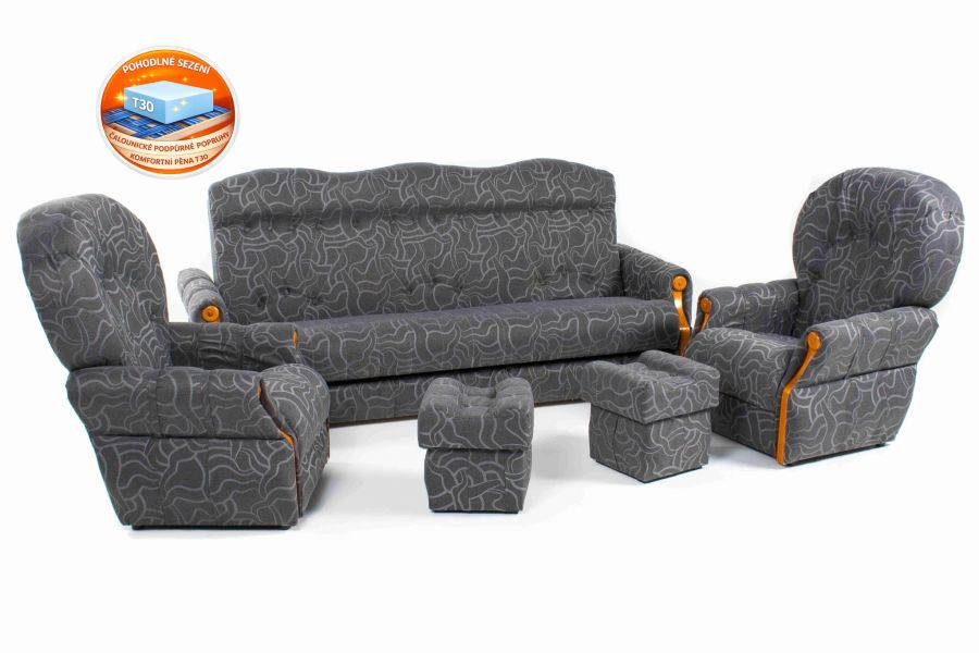 Sedací souprava PALERMA 3 + 1 + 1 + taburety šedá