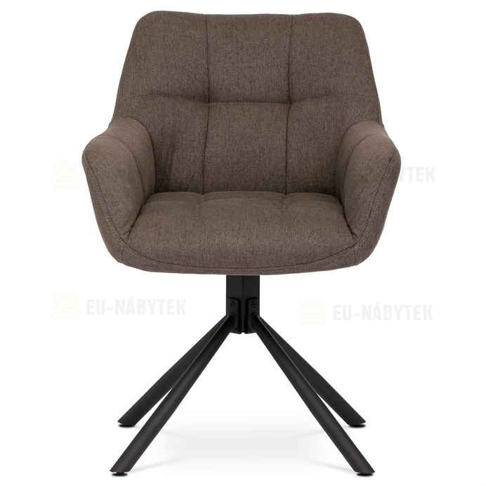 Židle jídelní, hnědá látka, otočný mechanismus 90°/90° (L/P), černý kov
