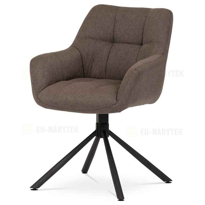 Židle jídelní, hnědá látka, otočný mechanismus 90°/90° (L/P), černý kov