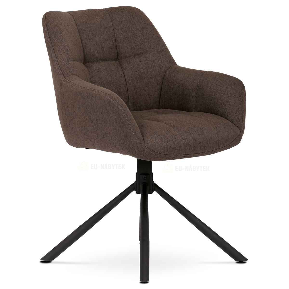 Židle jídelní, hnědá látka, otočný mechanismus 90°/90° (L/P), černý kov