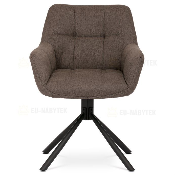 Židle jídelní, hnědá látka, otočný mechanismus 90°/90° (L/P), černý kov