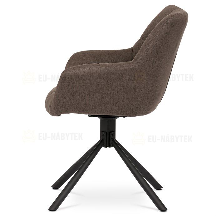 Židle jídelní, hnědá látka, otočný mechanismus 90°/90° (L/P), černý kov