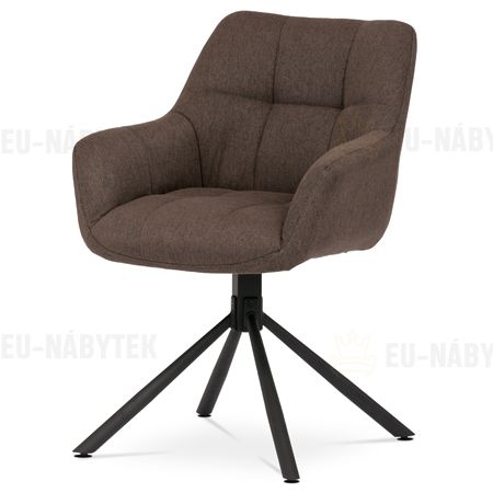 Židle jídelní, hnědá látka, otočný mechanismus 90°/90° (L/P), černý kov