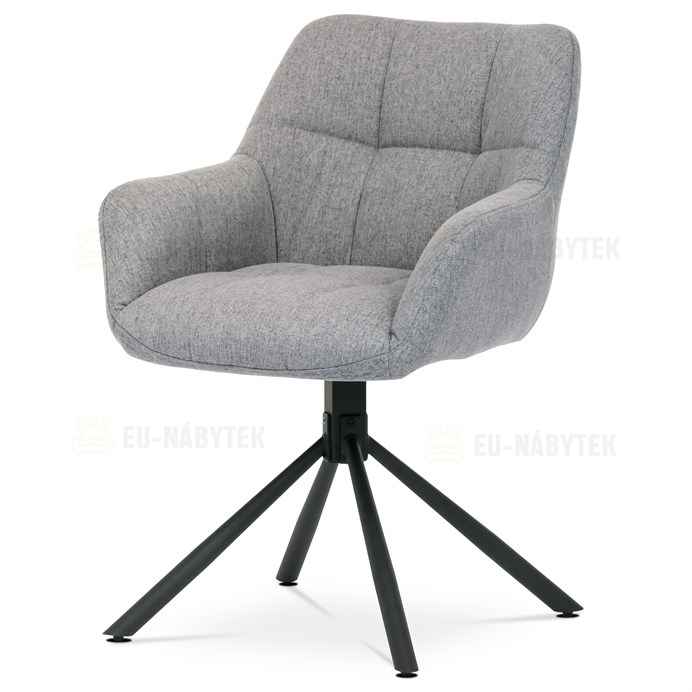 Židle jídelní, šedá látka, otočný mechanismus 90°/90° (L/P), černý kov