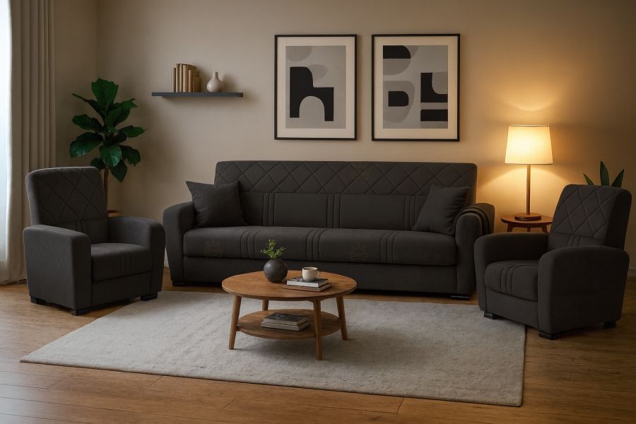 Rozkládací sedací souprava CALIBRA 3+1+1 tmavě šedá