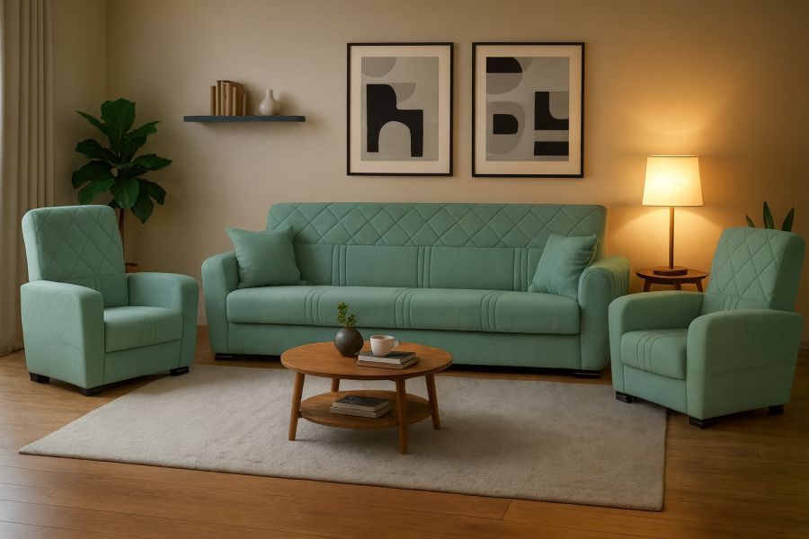 Rozkládací sedací souprava CALIBRA 3+1+1 mentolová