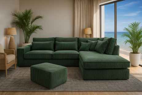 Rohová sedačka CORINA zelená + taburet