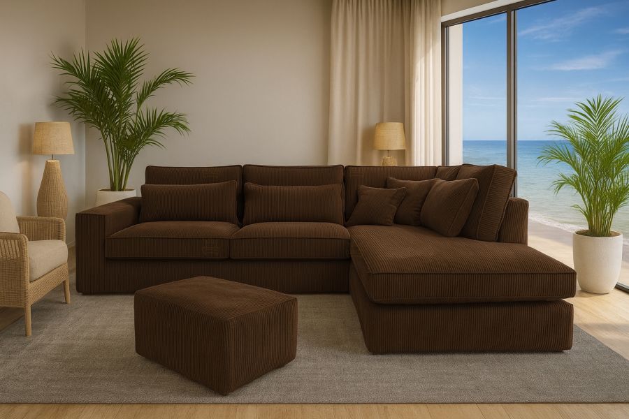 Rohová sedačka CORINA hnědá II + taburet