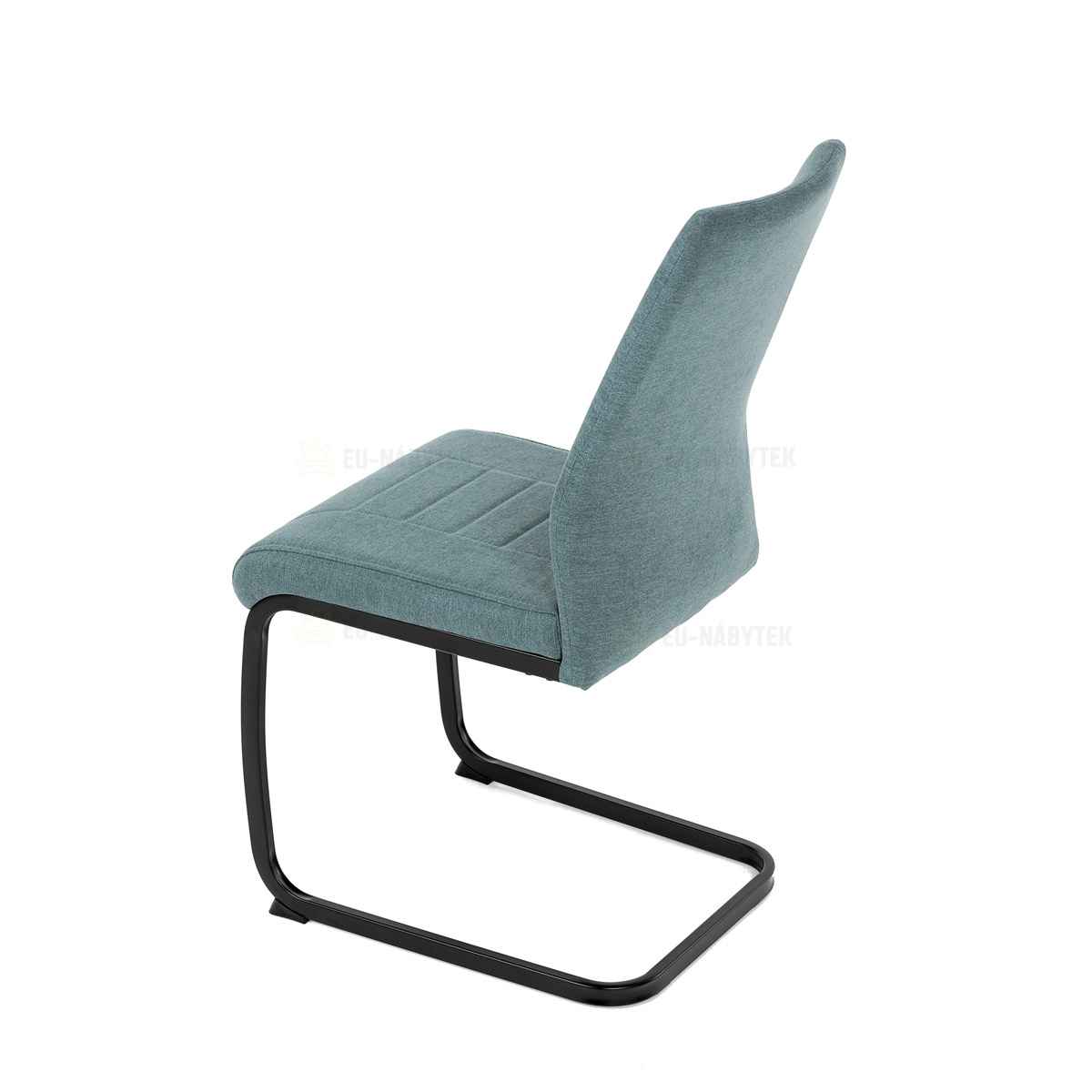 Židle jídelní, zelená látka, černé kovové nohy