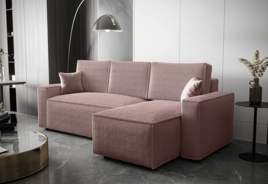 Rozkládací rohová sedačka ADRIANA růžová