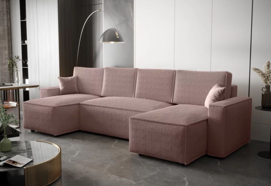 Rozkládací rohová sedačka ADRIANA U růžová