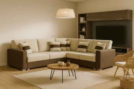 Rozkládací rohová sedačka NADO 230x230 béžová / hnědá