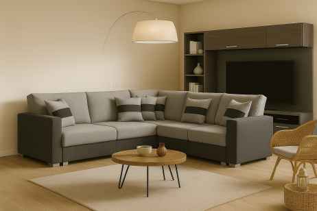 Rozkládací rohová sedačka NADO 230x230 světle šedá / tmavě šedá