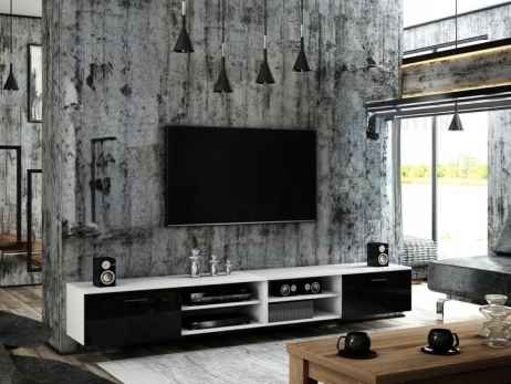 RTV stolek LANA bílá / černý lesk DOPRODEJ*