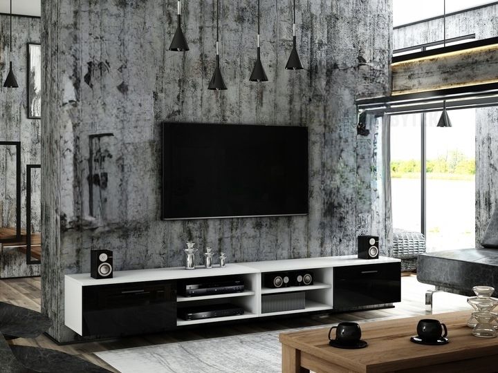 RTV stolek LANA bílá / černý lesk DOPRODEJ*