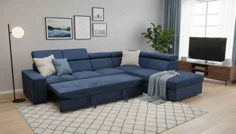 Rozkládací rohová sedačka KARMEN 320x228 modrá